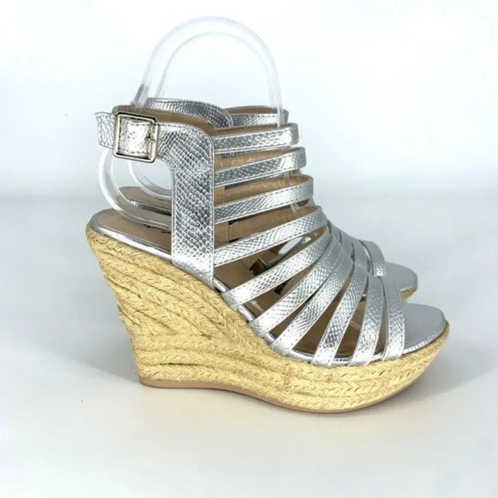 QUPID Cage Open Toe Wedge Sandals‎ Slingback Heels